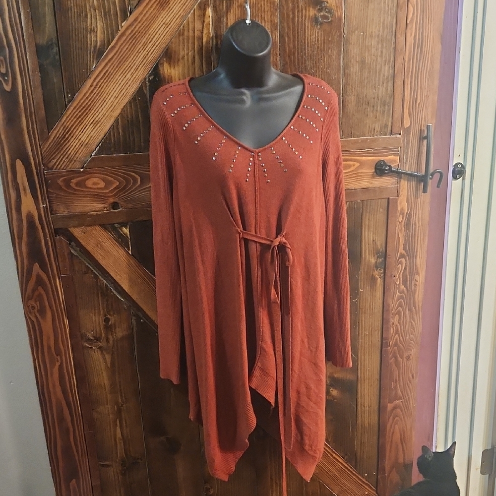 ONE WORLD Burnt Orange Cardigan with Embellishments